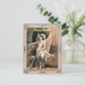 Bewerkbare Paasengel met een veer Briefkaart (Staand voorkant)