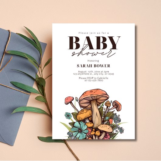 Bewerkbare Paddenstoel Baby Shower, Boho Baby Show Kaart