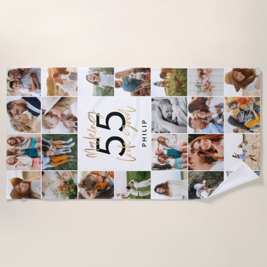 bewerkbare pagina chic verjaardag multi-fotoscript strandlaken (Voorkant)