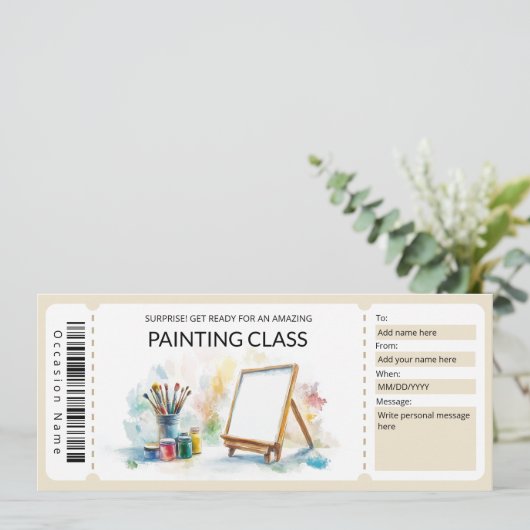 Bewerkbare Painting Class Gift Voucher Sjabloon Kaart (Staand voorkant)