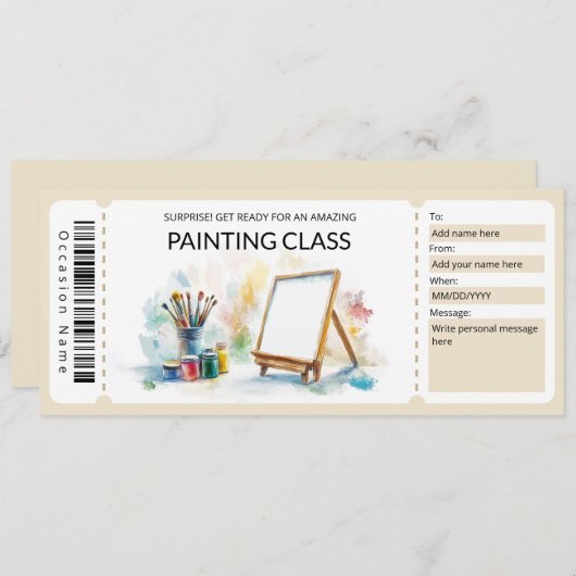 Bewerkbare Painting Class Gift Voucher Sjabloon Kaart (Voorkant / Achterkant)