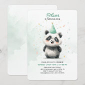 Bewerkbare Panda First Birthday Invitation Kaart (Voorkant / Achterkant)