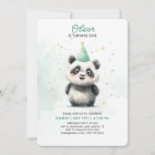 Bewerkbare Panda First Birthday Invitation Kaart (Voorkant)