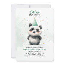 Bewerkbare Panda First Birthday Invitation