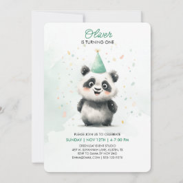 Bewerkbare Panda First Birthday Invitation Kaart