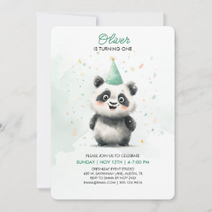 Bewerkbare Panda First Birthday Invitation Kaart