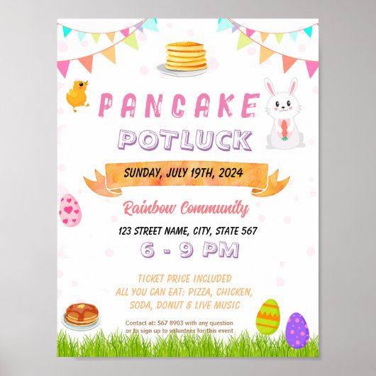 Bewerkbare pannenkoeken met paashaas flyer poster (Voorkant)