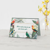 Bewerkbare Papegaaien Afscheidsfeest Kaart (Gele Bloem)