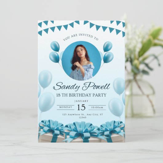 Bewerkbare Party Sjabloon Verjaardagsuitnodiging Kaart (Staand voorkant)