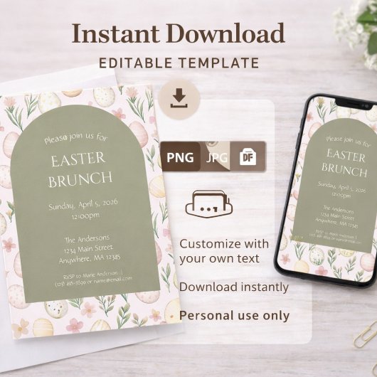 Bewerkbare Pasen Brunch Uitnodiging Direct Downloa
