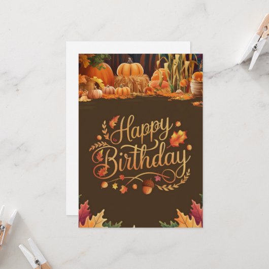 Bewerkbare Pastel Pompoen Herfst Herfst Happy Birt Kaart (Voorkant / Achterkant in situ)