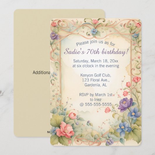 Bewerkbare Pastel Trellis wijnstokken en Rozen Kaart (Voorkant / Achterkant)