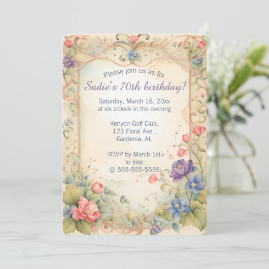 Bewerkbare Pastel Trellis wijnstokken en Rozen Kaart (Staand voorkant)