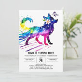 Bewerkbare pastel wolf digitale meisje verjaardag kaart (Staand voorkant)