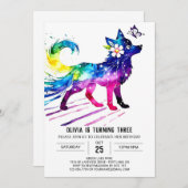 Bewerkbare pastel wolf digitale meisje verjaardag kaart (Voorkant / Achterkant)