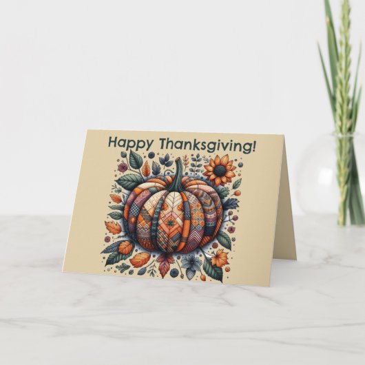 Bewerkbare patchwork pompoen Thanksgiving Kaart (Voorkant)