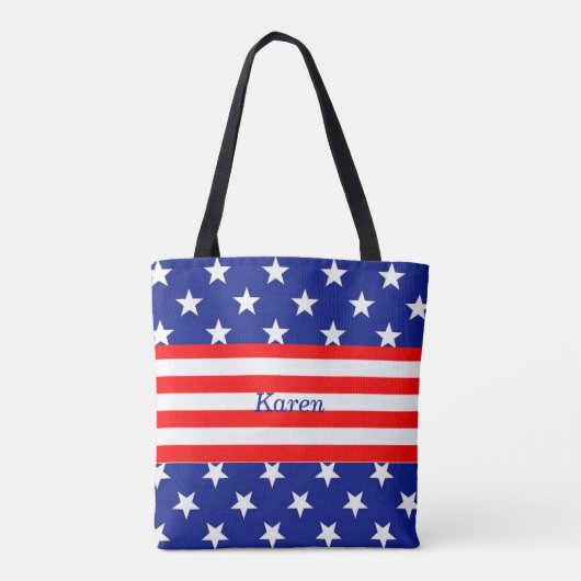 Bewerkbare Patriottische Sterren en Strepen Tote Bag (Achterkant)