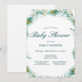 Bewerkbare Pauw Thema Baby Shower Kaart (Voorkant / Achterkant)