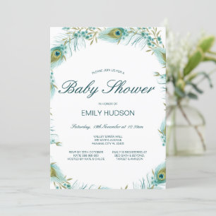 Bewerkbare Pauw Thema Baby Shower Kaart