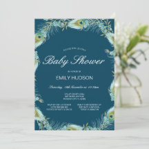 Bewerkbare Pauw Thema Baby Shower Uitnodiging