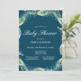 Bewerkbare Pauw Thema Baby Shower Uitnodiging