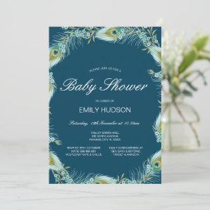 Bewerkbare Pauw Thema Baby Shower Uitnodiging