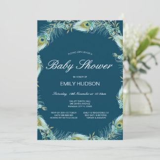 Bewerkbare Pauw Thema Baby Shower Uitnodiging