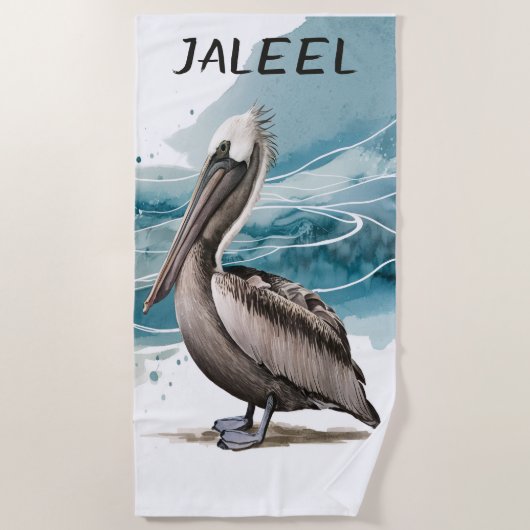Bewerkbare Pelikaan Strandlaken (Voorkant)