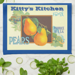 Bewerkbare Peren Vintage Fruitkrat Kunst Theedoek