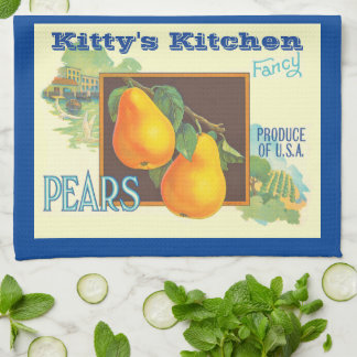 Bewerkbare Peren Vintage Fruitkrat Kunst Theedoek