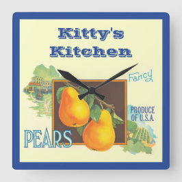 Bewerkbare Peren Vintage Fruitkrat Kunst Vierkante Klok