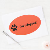Bewerkbare Pet Paw Print Ik ben geadopteerd Ovale Sticker (Envelop)