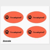 Bewerkbare Pet Paw Print Ik ben geadopteerd Ovale Sticker (Vel)
