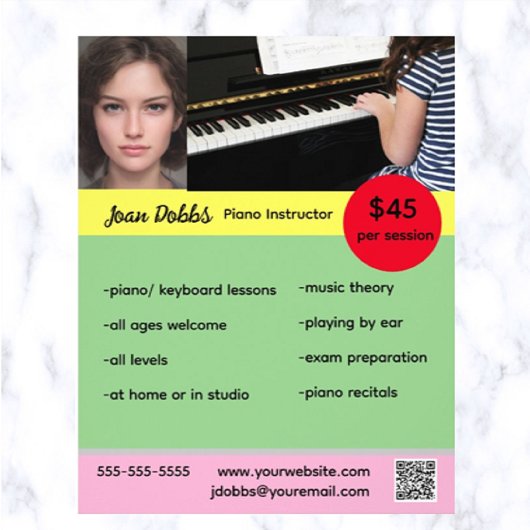 Bewerkbare piano instructor flyer