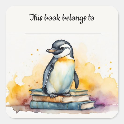 Bewerkbare pinguïn en boeken Bookplate Sticker (Voorkant)