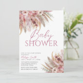 Bewerkbare Pink Boho Baby shower Invitation, Pampa Kaart (Staand voorkant)