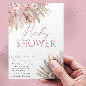 Bewerkbare Pink Boho Baby shower Invitation, Pampa Kaart