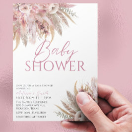 Bewerkbare Pink Boho Baby shower Invitation, Pampa Kaart