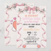 Bewerkbare Pink Bow Baby shower Uitnodiging (Voorkant / Achterkant)