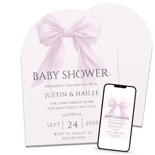 Bewerkbare Pink Bow Girl Coquette Baby shower Kaart