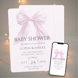 Bewerkbare Pink Bow Girl Coquette Baby shower Kaart