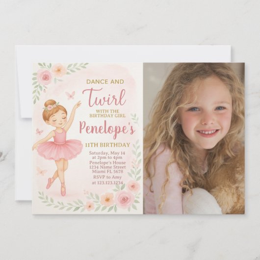 Bewerkbare Pink Dance Party Kaart voor Little Girl (Voorkant)