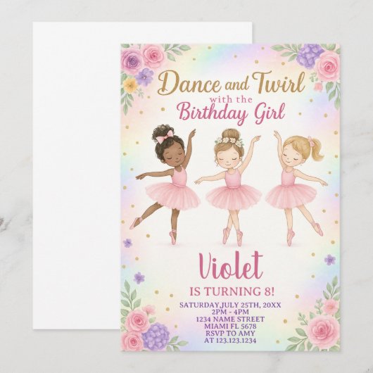 Bewerkbare Pink Dance Party Sjabloon Kaart (Voorkant / Achterkant)