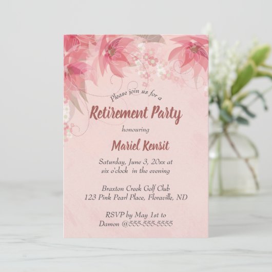 Bewerkbare Pink Flowers Invitation Kaart (Staand voorkant)
