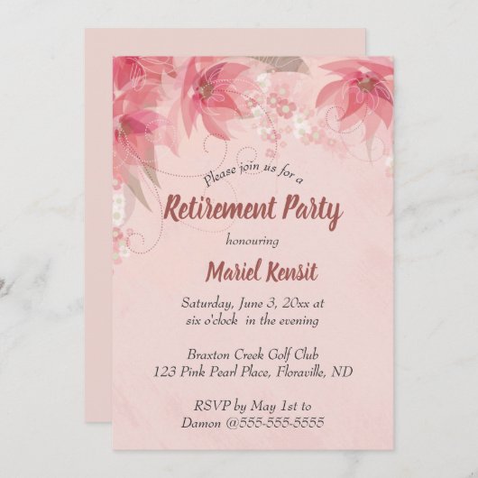 Bewerkbare Pink Flowers Invitation Kaart (Voorkant / Achterkant)