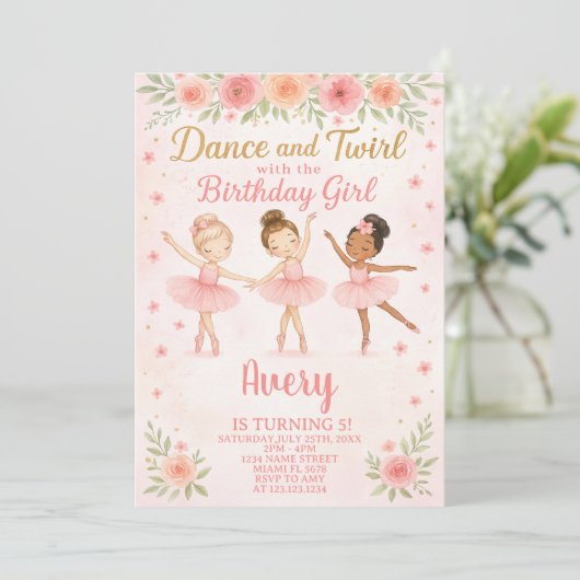 Bewerkbare Pink Pastel Dance Party voor meisjes Kaart (Staand voorkant)