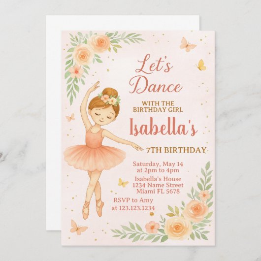 Bewerkbare Pink Tutu Party Kaart voor meisjes (Voorkant / Achterkant)