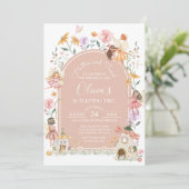 Bewerkbare Pink Wildflower Fairy verjaardagsuitnod Kaart (Staand voorkant)