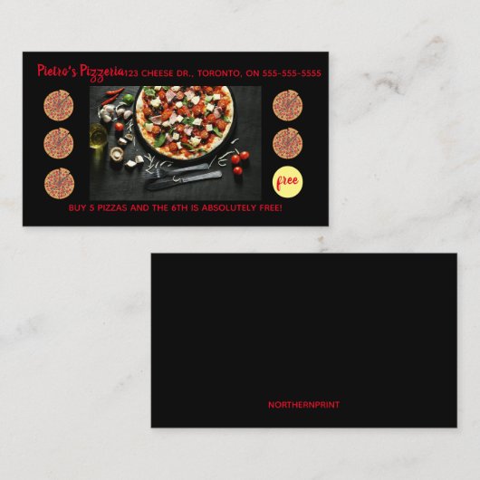 Bewerkbare Pizza Loyalty Rewards-Kaart (Voorkant / Achterkant)