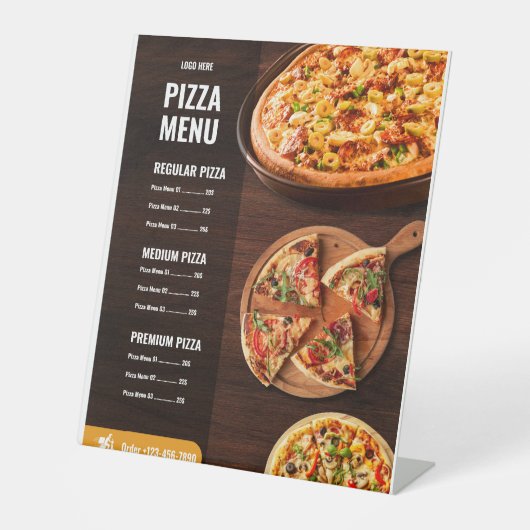 Bewerkbare Pizza Menu pizzeria Restaurant Menu Reclamebord Met Voetstuk (Voorkant)